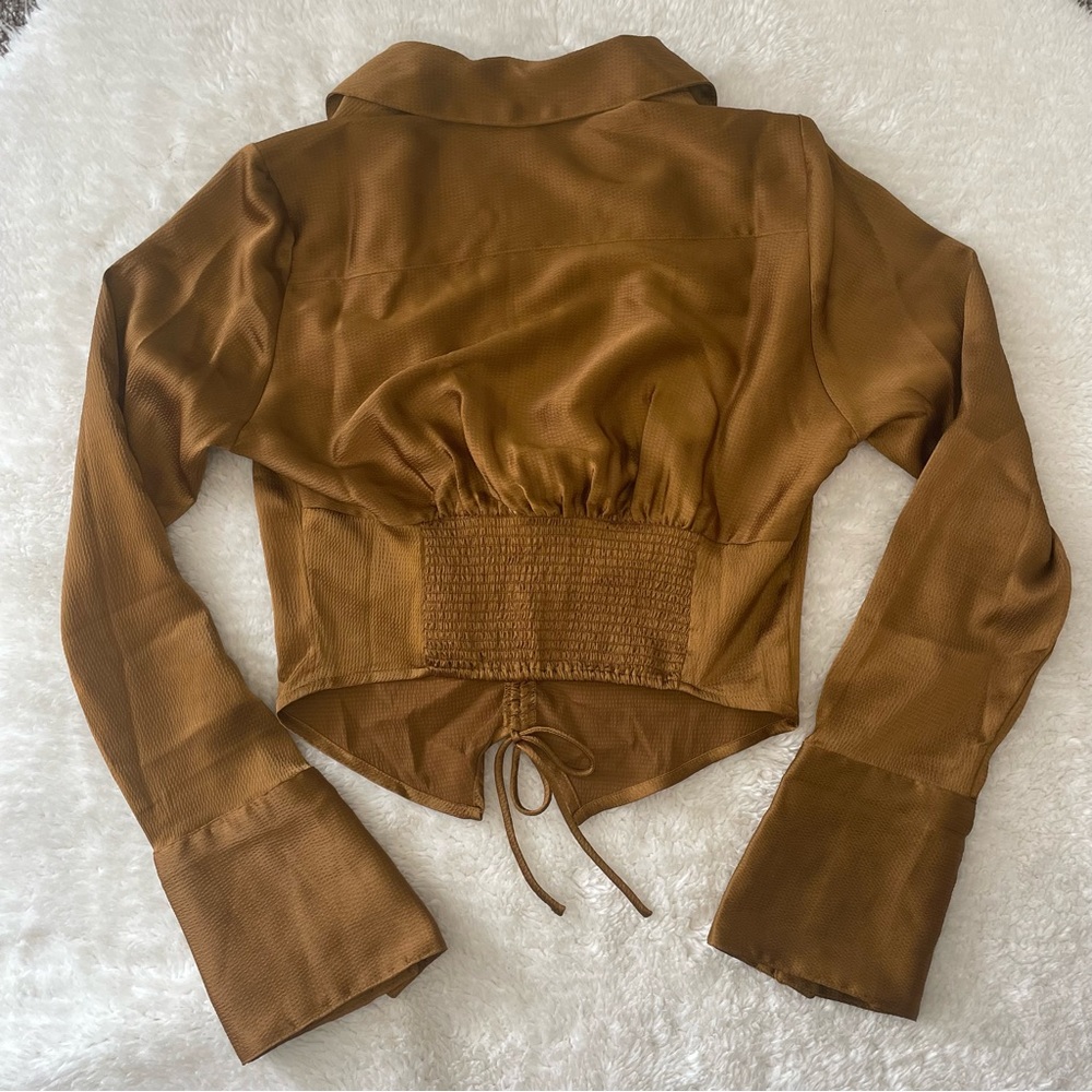 Free People Aurora Long Sleeve V-Neck Blouse in tiger eye - Picture 4 of 7